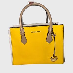 Michael Kors Yellow White Satchel Crossbody Bag MK Charm